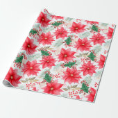 Whimsical Candy Canes & Poinsettias Kerstmis Cadeaupapier (Uitgerold)