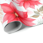 Whimsical Candy Canes & Poinsettias Kerstmis Cadeaupapier (Rol Hoek)