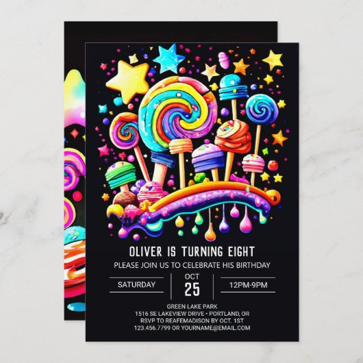 Whimsical Candyland Verjaardag Kaart (Voorkant / Achterkant)