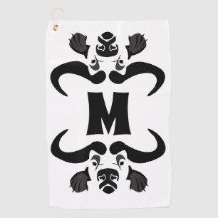 Whimsical Cape Buffalo, in zwarte inkt Golfhanddoek