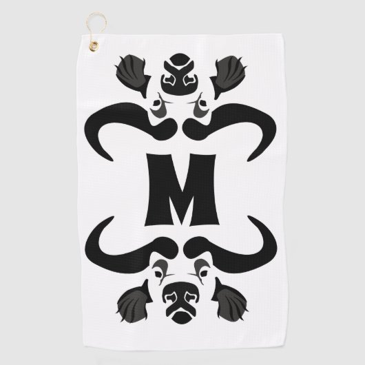 Whimsical Cape Buffalo, in zwarte inkt Golfhanddoek (Voorkant)