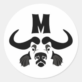 Whimsical Cape Buffalo, in zwarte inkt Ronde Sticker