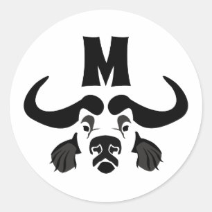 Whimsical Cape Buffalo, in zwarte inkt Ronde Sticker