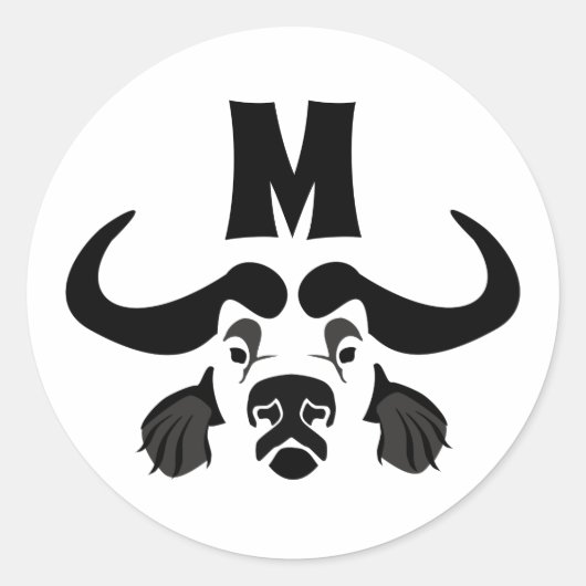 Whimsical Cape Buffalo, in zwarte inkt Ronde Sticker (Voorkant)