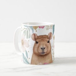 Whimsical Capybara en Bloemen Verrukking Koffiemok