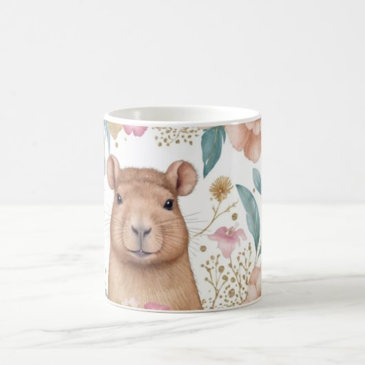 Whimsical Capybara en Bloemen Verrukking Koffiemok (Center)