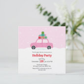 Whimsical Car with Christmas Gifts in Pink Kaart (Staand voorkant)