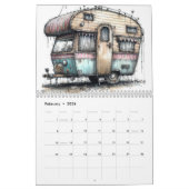 Whimsical  Caravans Waterverf Illustratie Kalender (Feb 2026)