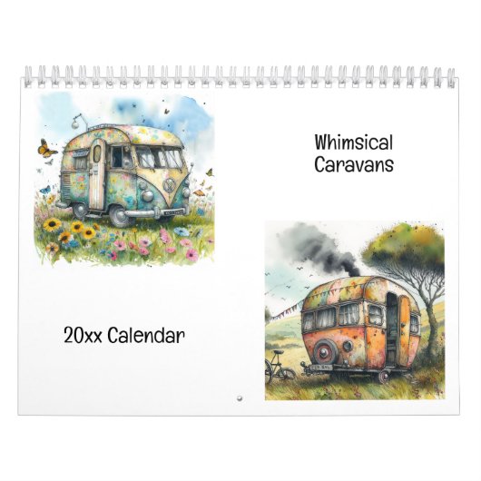 Whimsical  Caravans Waterverf Illustratie Kalender (Hoes)