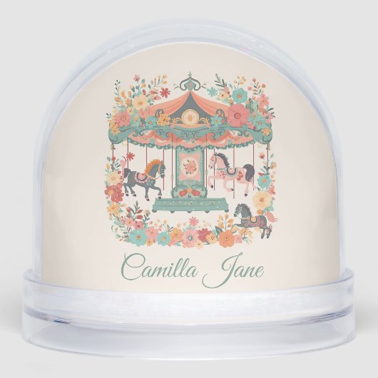 Whimsical Carousel Girls First Birthday Gift Sneeuwbol (Voorkant)