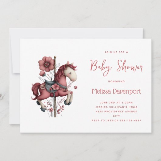 Whimsical Carousel Horse Image Baby Shower Kaart (Voorkant)