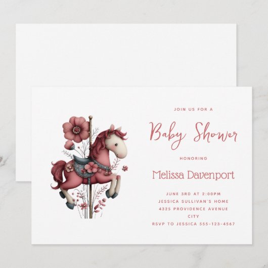 Whimsical Carousel Horse Image Baby Shower Kaart (Voorkant / Achterkant)
