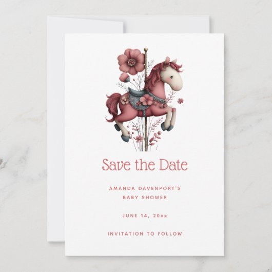 Whimsical Carousel Horse Image Baby Shower Save The Date (Voorkant)