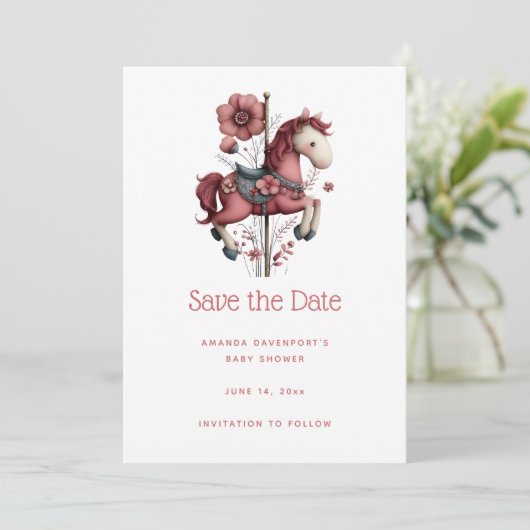 Whimsical Carousel Horse Image Baby Shower Save The Date (Staand voorkant)