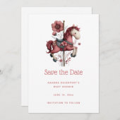 Whimsical Carousel Horse Image Baby Shower Save The Date (Voorkant / Achterkant)