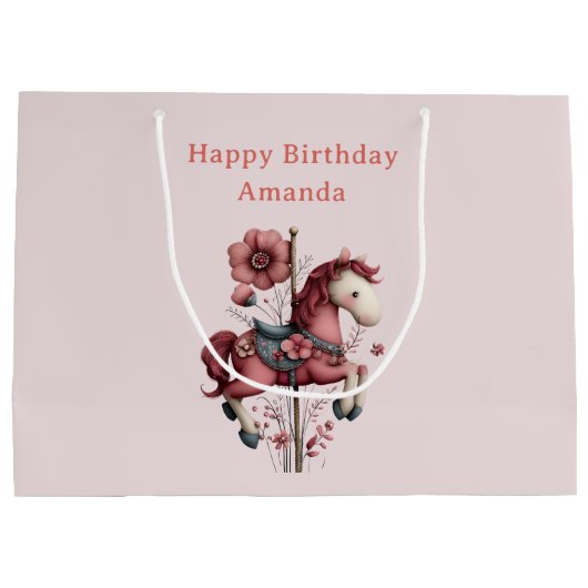 Whimsical Carousel Horse Image Birthday Groot Cadeauzakje (Achterkant)