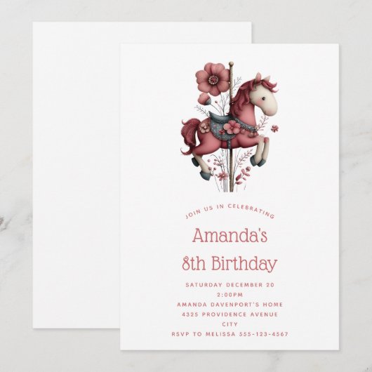 Whimsical Carousel Horse Image Birthday Kaart (Voorkant / Achterkant)