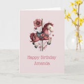 Whimsical Carousel Horse Image Birthday Kaart (Gele Bloem)