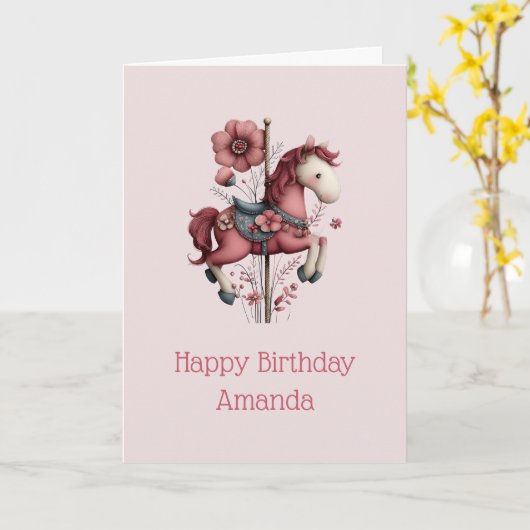 Whimsical Carousel Horse Image Birthday Kaart (Gele Bloem)