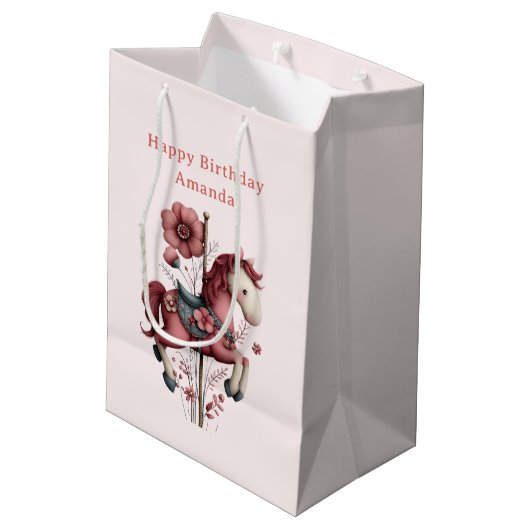 Whimsical Carousel Horse Image Birthday Medium Cadeauzakje (Achterkant Gekanteld)