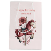 Whimsical Carousel Horse Image Birthday Medium Cadeauzakje (Achterkant)