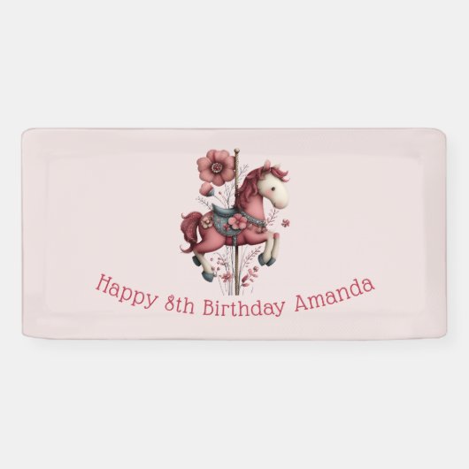 Whimsical Carousel Horse Image Birthday Spandoek (Horizontaal)
