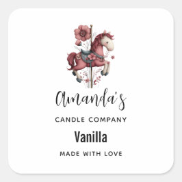 Whimsical Carousel Horse Image Candle Business Vierkante Sticker