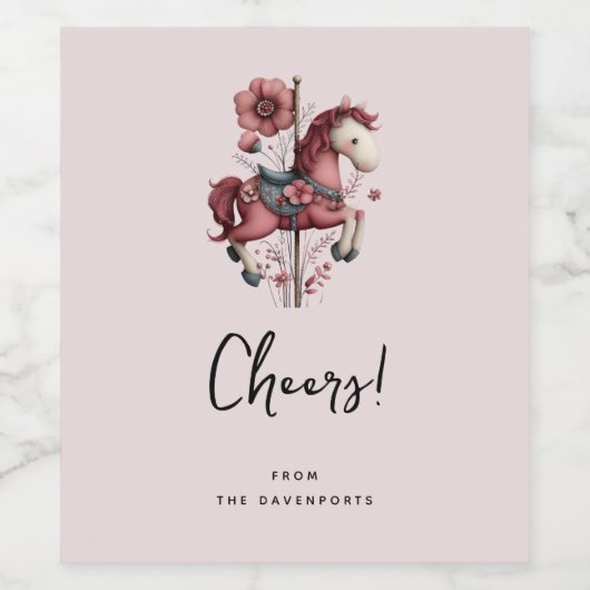 Whimsical Carousel Horse Image Cheers Wijn Etiket (Enkel label)