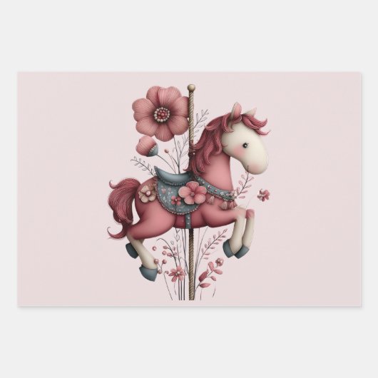 Whimsical Carousel Horse Image Inpakpapier Vel (Voorkant 2)