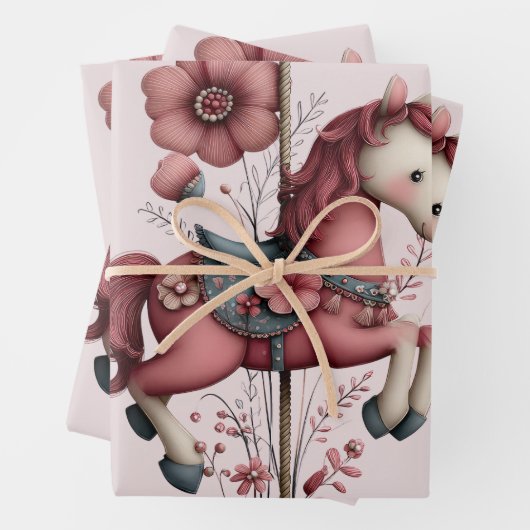 Whimsical Carousel Horse Image Inpakpapier Vel (In situ)