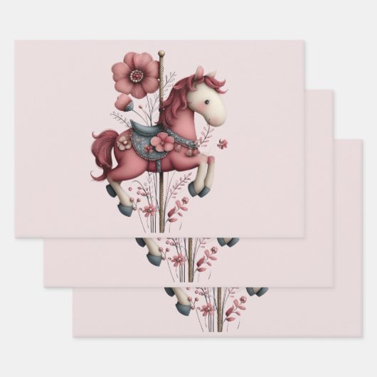 Whimsical Carousel Horse Image Inpakpapier Vel (Set)
