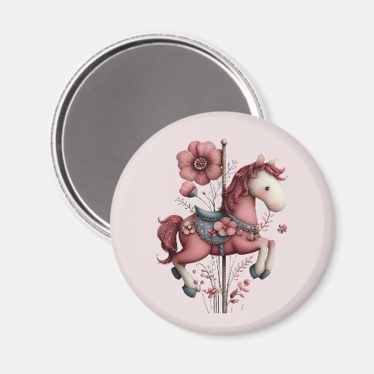 Whimsical Carousel Horse Image Magneet (Voorkant / Achterkant)