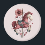 Whimsical Carousel Horse Image Magneet<br><div class="desc">Magnet with a cute retro style carousel horse. Drawn in Pretty pink colors with fancy flowers.</div>