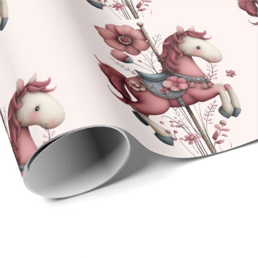 Whimsical Carousel Horse Image Pattern Cadeaupapier (Rol Hoek)