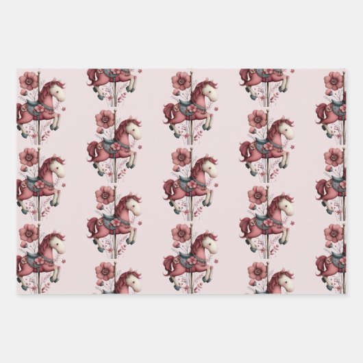 Whimsical Carousel Horse Image Pattern Inpakpapier Vel (Voorkant 2)