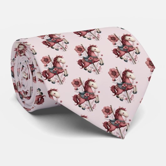 Whimsical Carousel Horse Image Pattern Stropdas (Opgerold)
