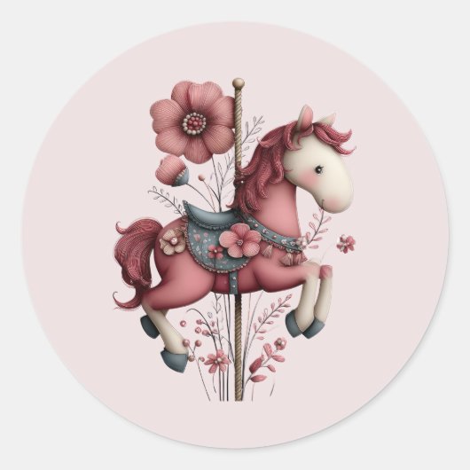 Whimsical Carousel Horse Image Ronde Sticker (Voorkant)