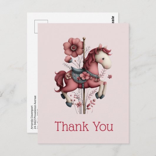 Whimsical Carousel Horse Image Thank You Briefkaart (Voorkant / Achterkant)