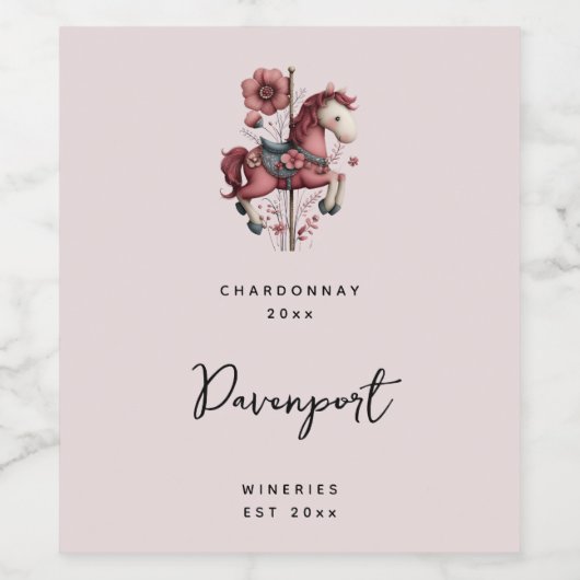 Whimsical Carousel Horse Image Wine Making Wijn Etiket (Enkel label)