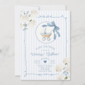 Whimsical Carriage French nursery Blue Baby shower Kaart (Voorkant)