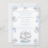 Whimsical Carrousel Blue Boy Baby shower Kaart (Voorkant)