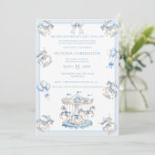 Whimsical Carrousel Blue Boy Baby shower Kaart (Staand voorkant)