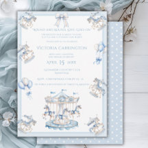 Whimsical Carrousel Blue Boy Baby shower