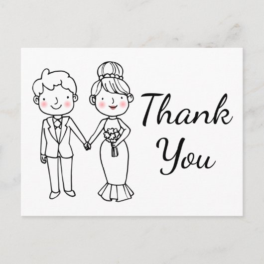 Whimsical Cartoon bruid bruidegom bruiloft dank u Briefkaart (Voorkant)
