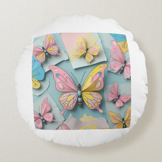 🦋 Whimsical Cartoon Butterfly Pillow – Schattigee Rond Kussen (Voorkant)