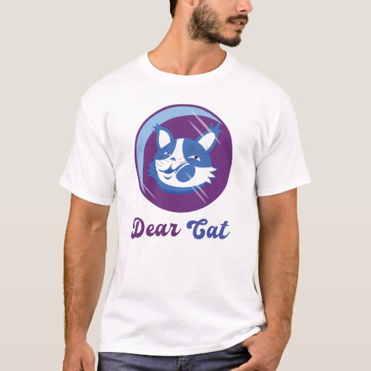 Whimsical Cartoon Cat Graphic - Charming Blue T-shirt (Voorkant)