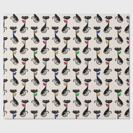 Whimsical Cartoon Cat Pattern Cadeaupapier (Vlak)