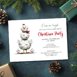 Whimsical Cartoon Chickens Holiday Party Invites Kaart