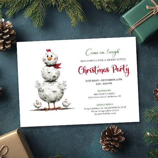 Whimsical Cartoon Chickens Holiday Party Invites Kaart