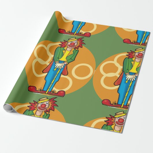 Whimsical Cartoon Clown met felle kleuren Cadeaupapier (Uitgerold)